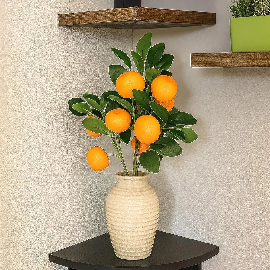 SATYAM KRAFT 3 Pcs Orange Plant Stick, Elevate Your Décor with Artificial Orange Branches Lifelike Tree Plants for Vase Display in Home, Garden, Office, Living Room